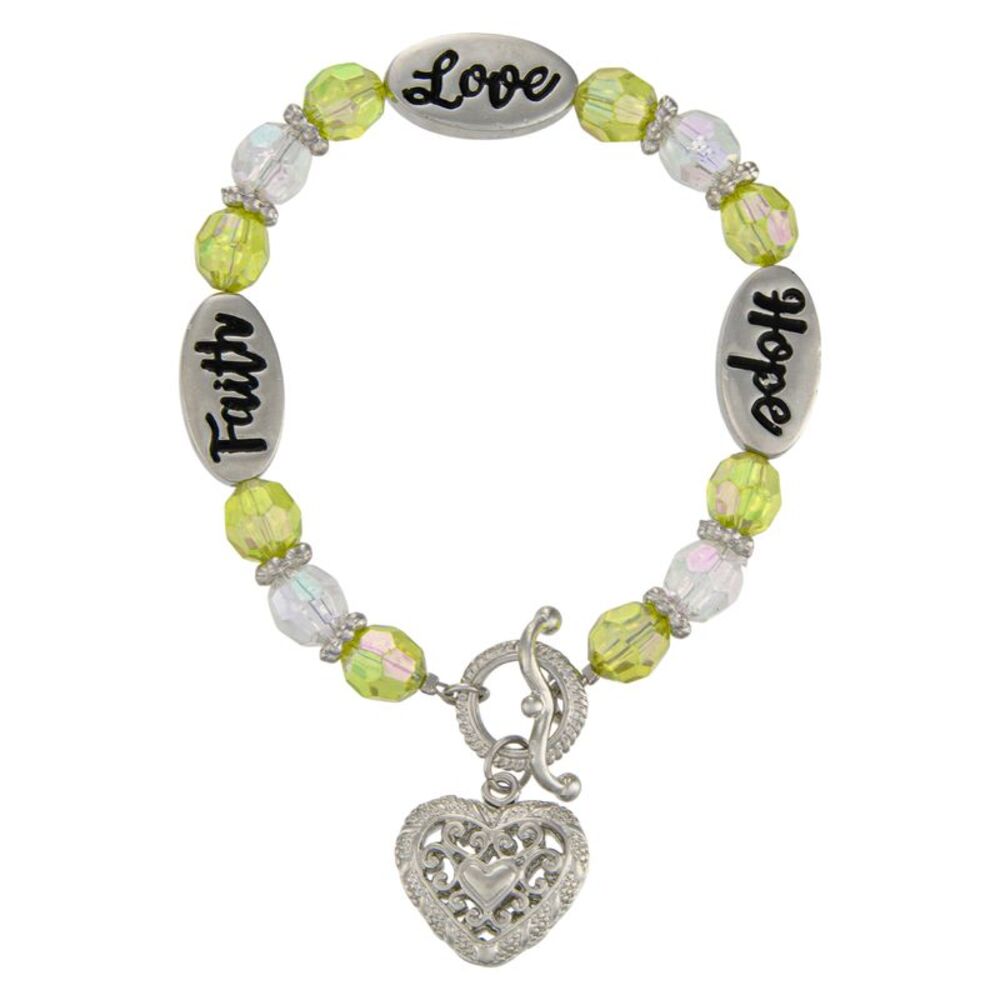 Faith Hope Love Beaded August Birthstone Bracelet with Silver Heart Charm